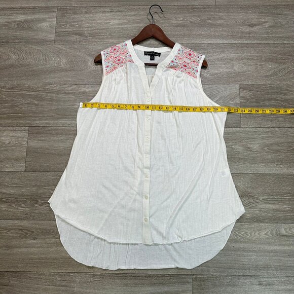 French Laundry White Tops Embroidered Blouse duck-egg tunic 2X - Picture 5 of 6